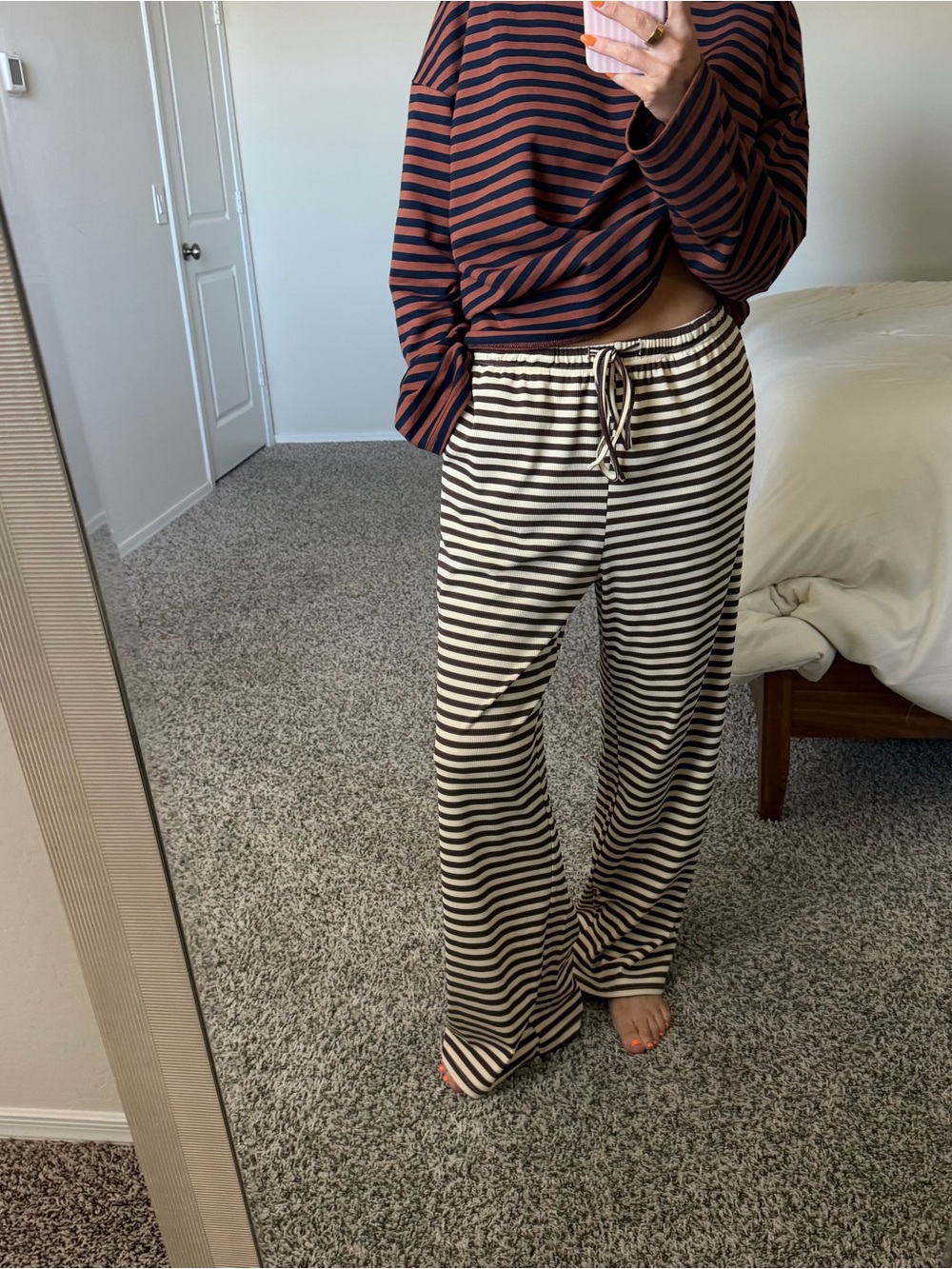 Brown striped lounge pants